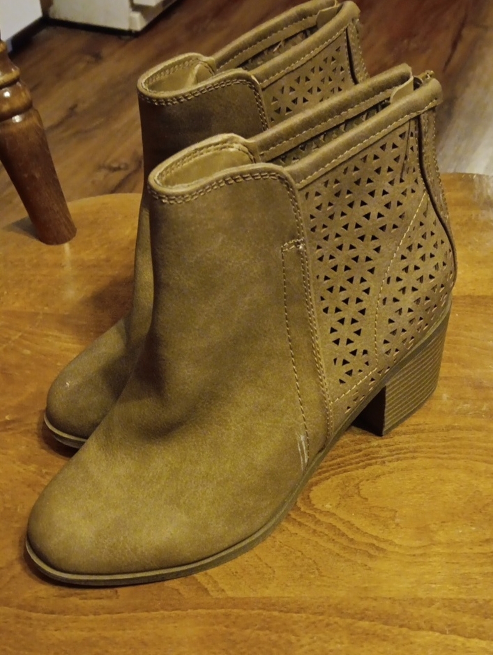 Big Buddha Tan Suede-Look Perforated Ankle Booties